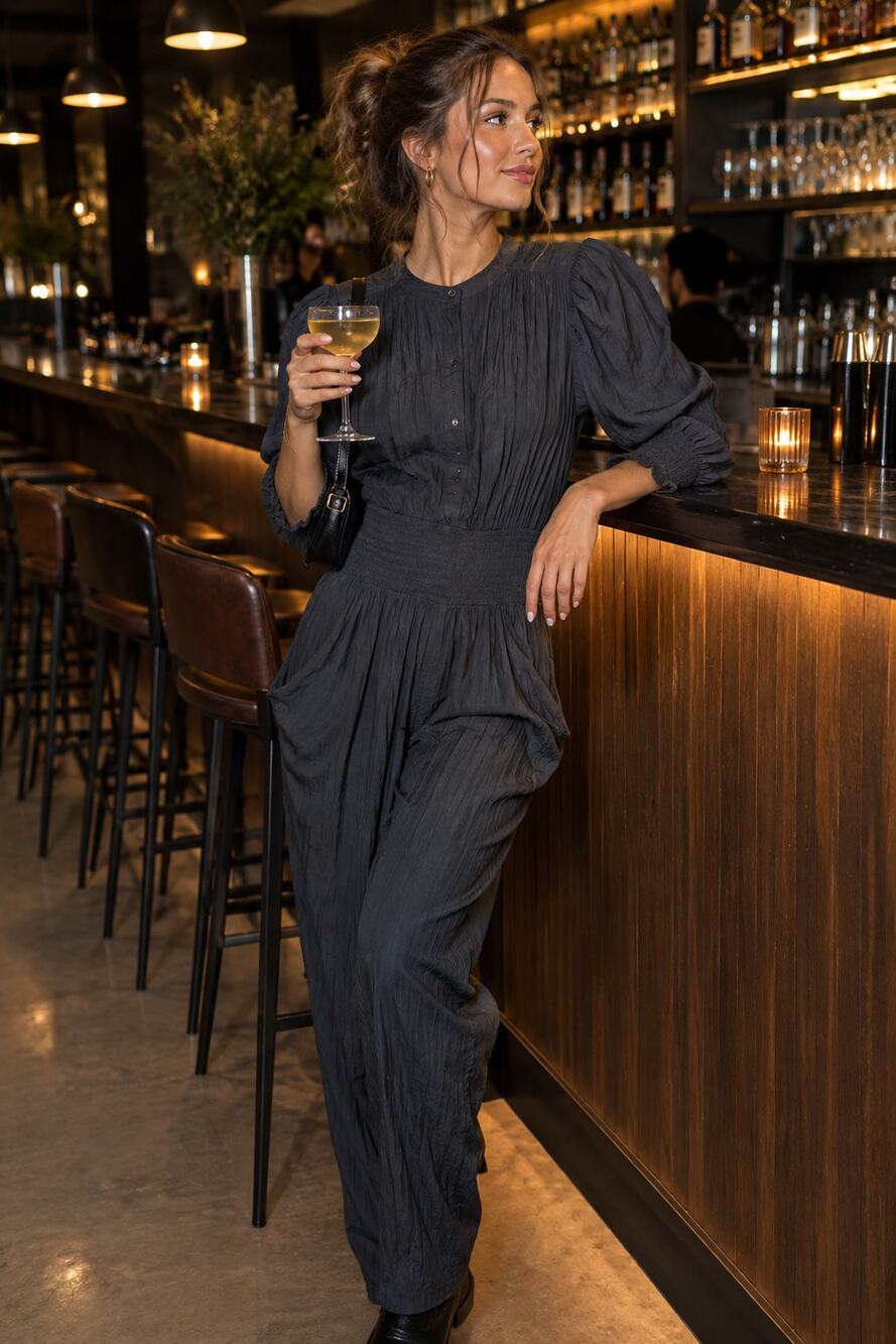 Ramy Brook Women's Black Silk-Look Short Sleeve Jumpsuit
